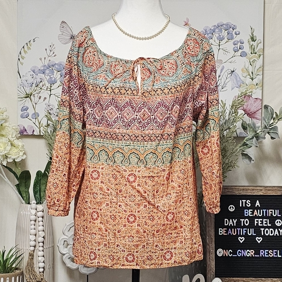 RALPH LAUREN | 100% COTTON BOHO SEMI-SHEER BLOUSE - Picture 4 of 15
